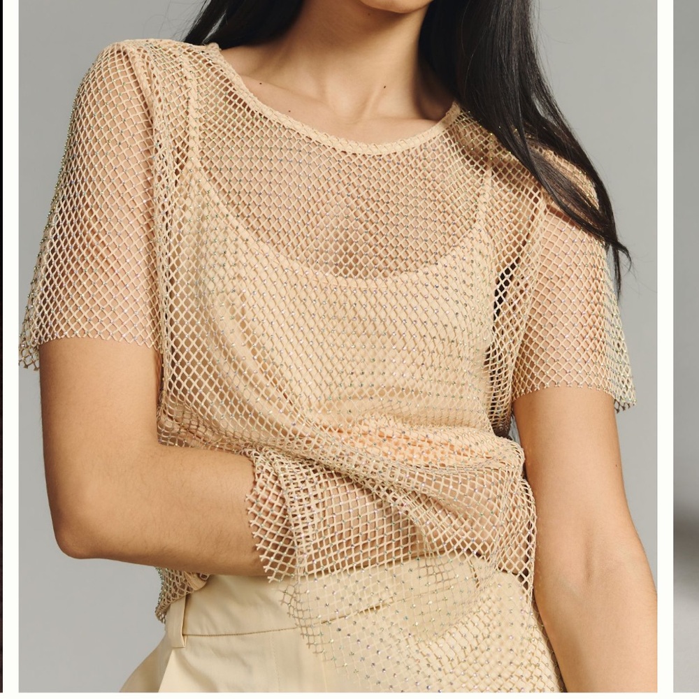 ANTHROPOLOGIE “Sunday in Brooklyn Rhinestone mesh top” SIZE XL • NWT